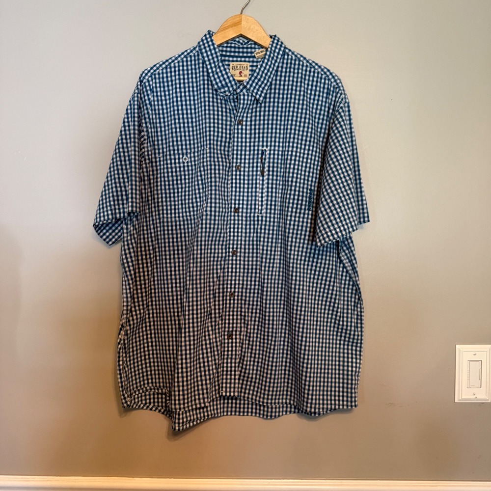 RedHead Mens Blue Gingham Short Sleeve Button Down Shirt Stretch 3XL 3TG - Picture 2 of 8